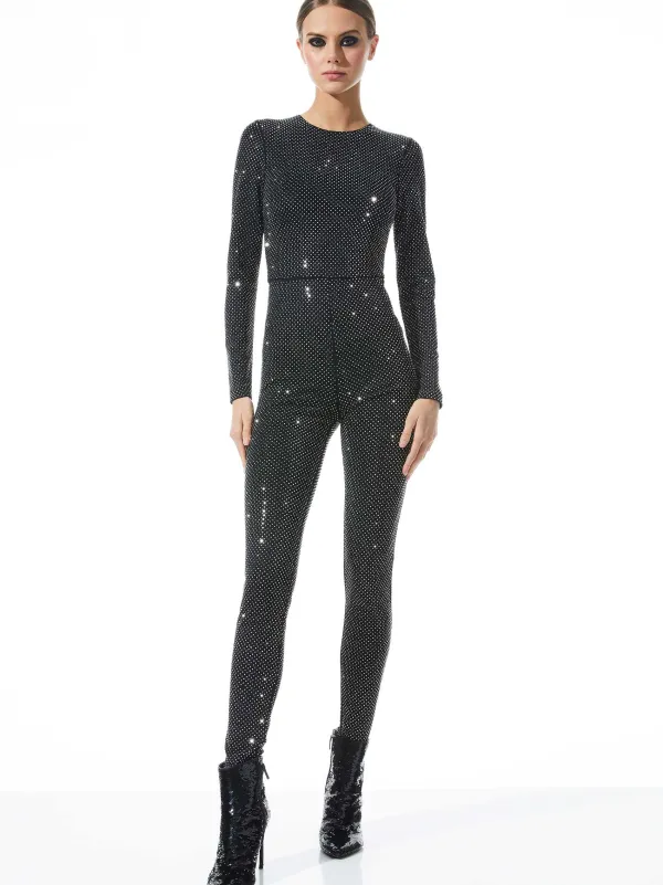 Alice and Olivia Freddie Crewneck Embellished Catsuit-Women Jumpsuits