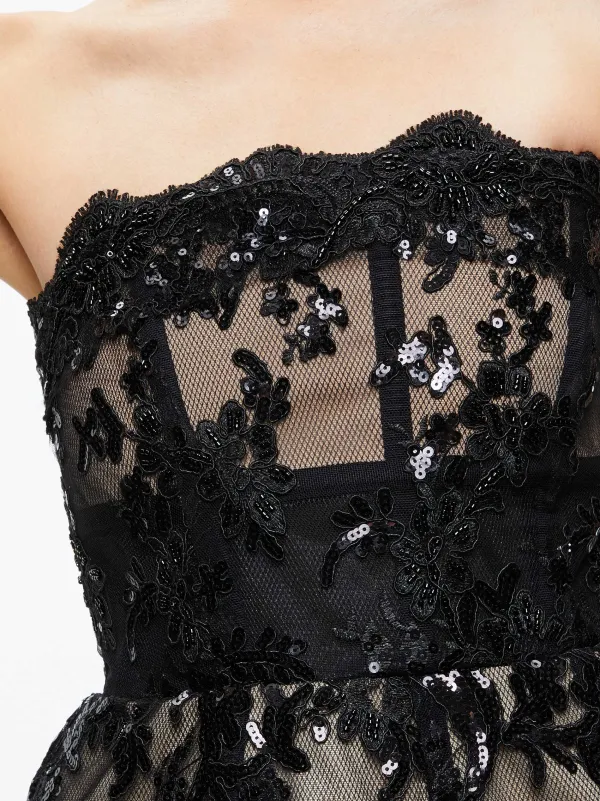 Alice and Olivia Gerda Strapless Sequin Lace Mini Gown-Women Dresses