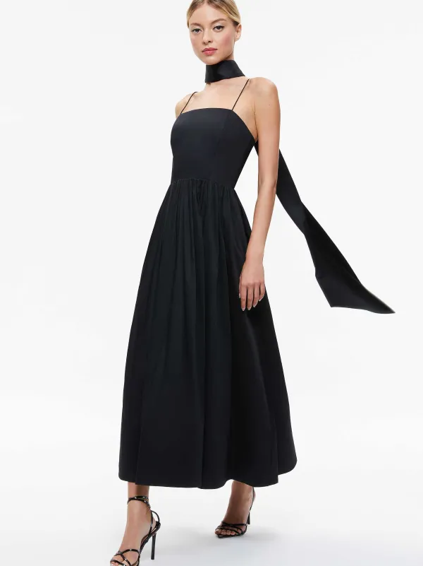 Alice and Olivia Glynis Spaghetti Strap Scarf Midi Dress-Women Dresses