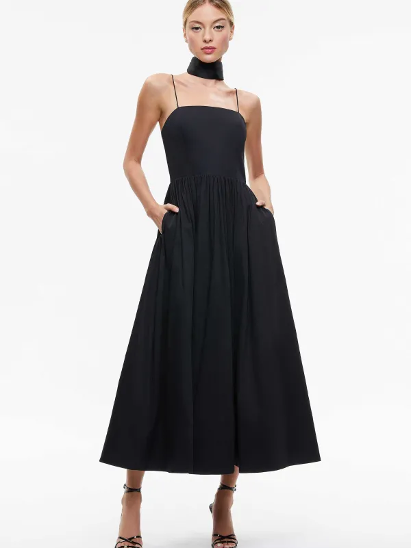 Alice and Olivia Glynis Spaghetti Strap Scarf Midi Dress-Women Dresses