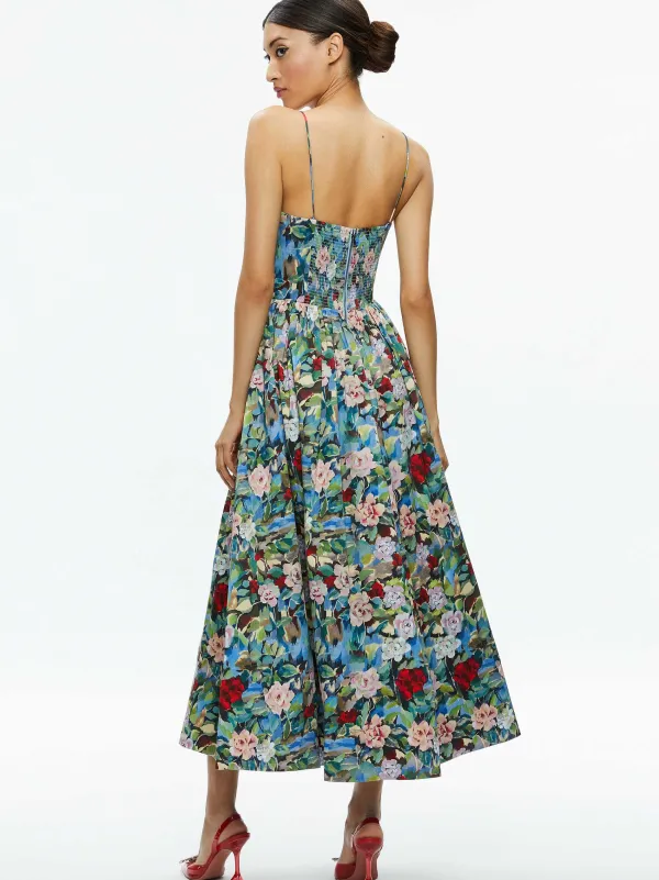 Alice and Olivia Glynis Spaghetti Strap Scarf Midi Dress-Women Dresses