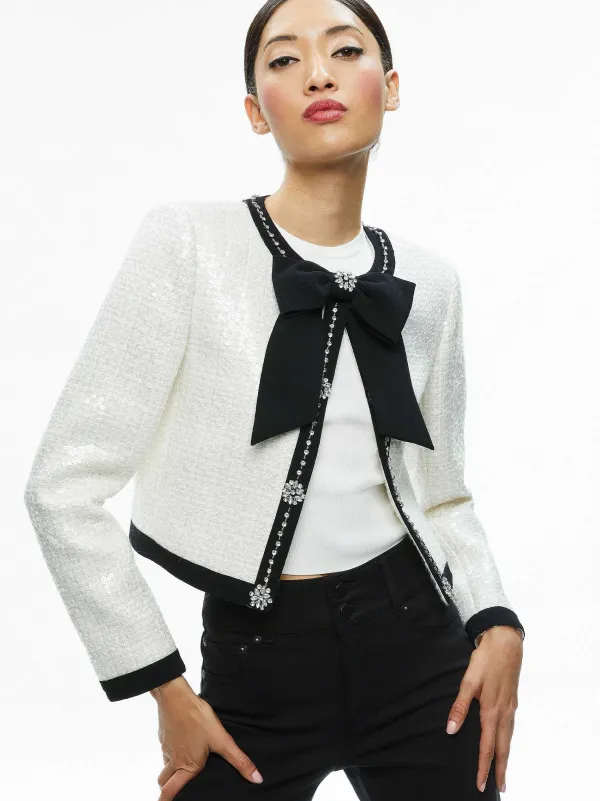 Alice and Olivia Gwyneth Embellished Cropped Bow Jacket-Women Jackets + Coats