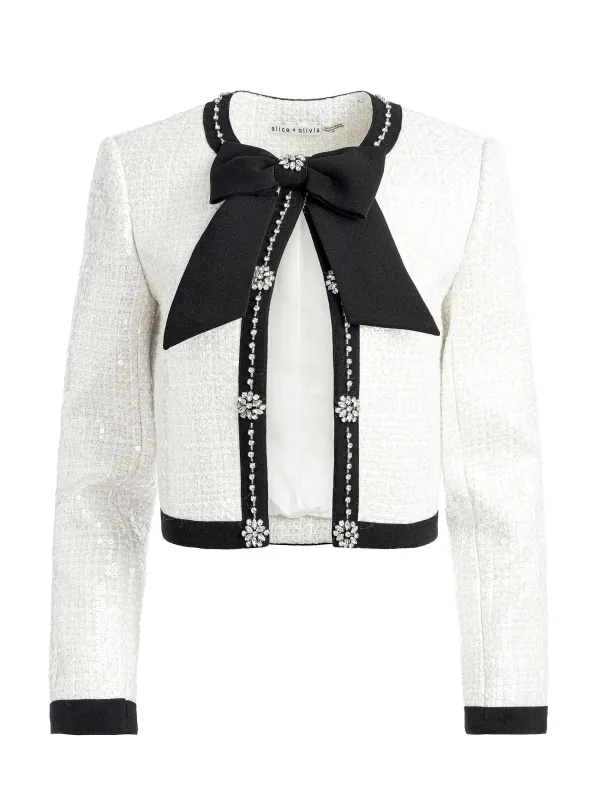 Alice and Olivia Gwyneth Embellished Cropped Bow Jacket-Women Jackets + Coats