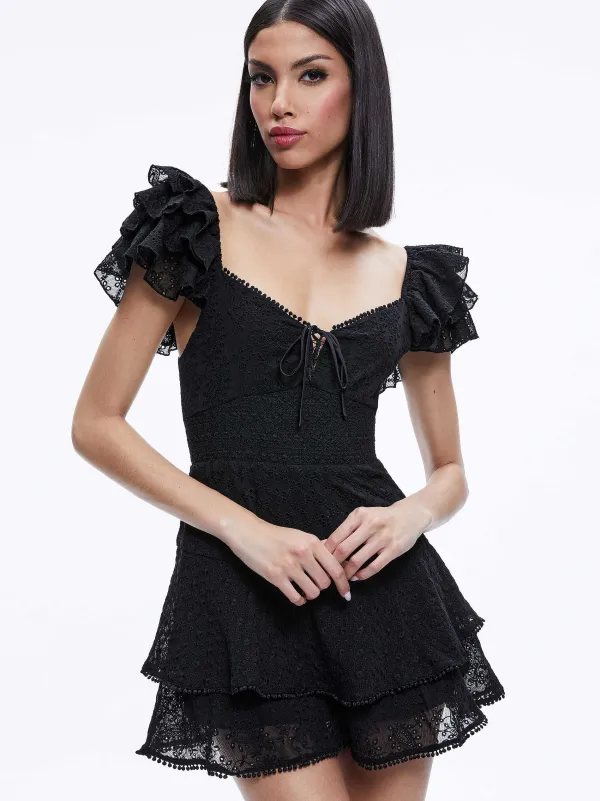 Alice and Olivia Hartford Smocked Bustier Romper-Women Jumpsuits