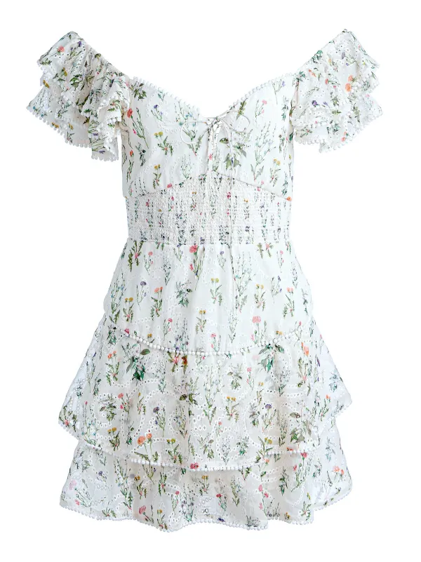 Alice and Olivia Hartford Smocked Bustier Tiered Mini Dress-Women Dresses
