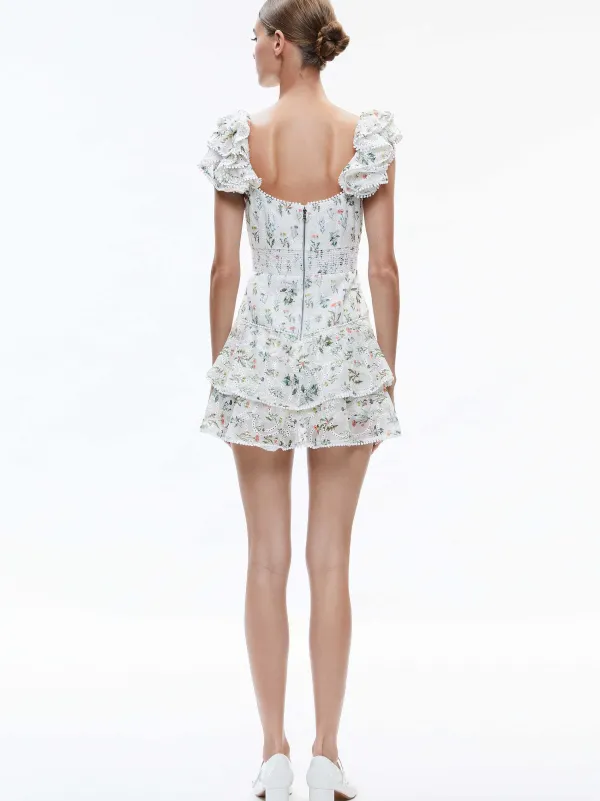 Alice and Olivia Hartford Smocked Bustier Tiered Mini Dress-Women Dresses