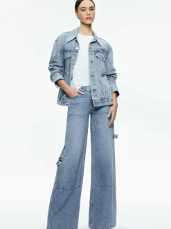 Alice and Olivia Jeff Oversized Denim Jacket-Women Jackets + Coats