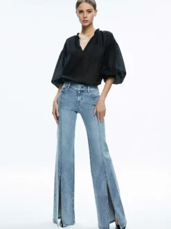 Alice and Olivia Julius Voluminous Blouson Sleeve Blouse-Women Tops