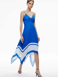 Alice and Olivia Kayson V-Neck Handkerchief Hem Dress-Women Dresses