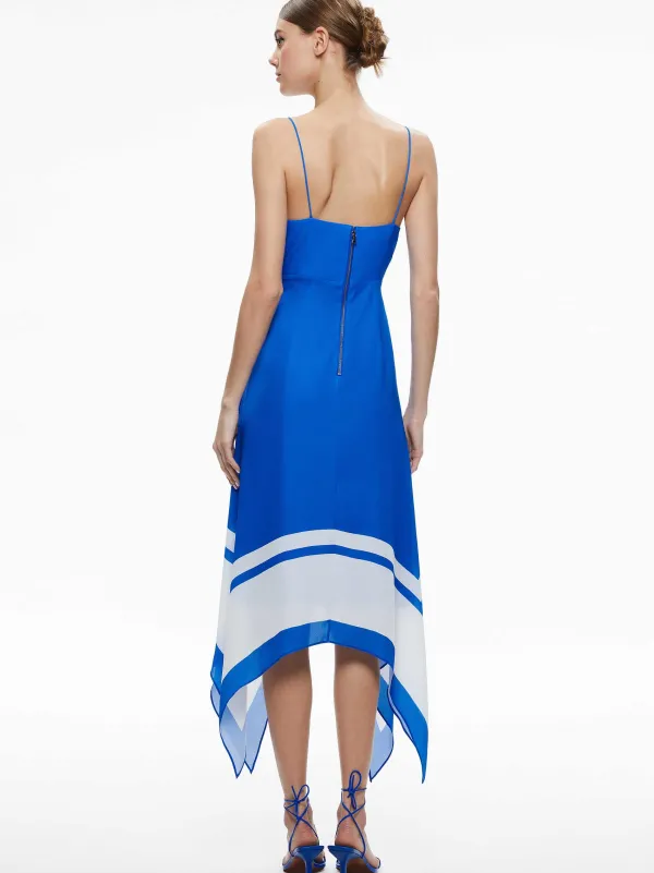 Alice and Olivia Kayson V-Neck Handkerchief Hem Dress-Women Dresses