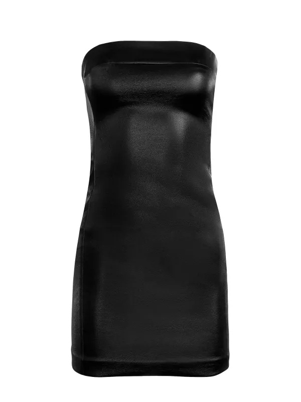 Alice and Olivia Kelly Strapless Vegan Leather Mini Dress-Women Dresses