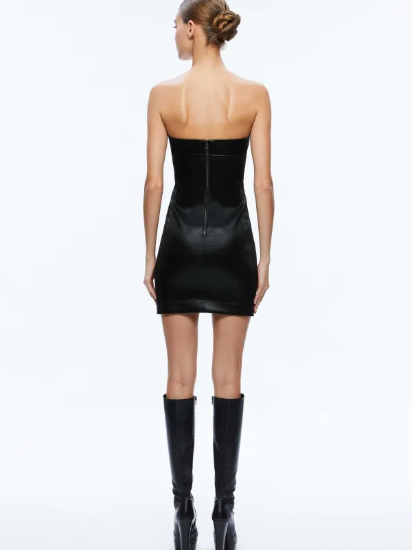 Alice and Olivia Kelly Strapless Vegan Leather Mini Dress-Women Dresses