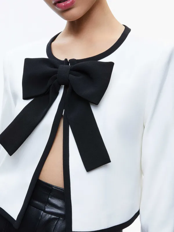 Alice and Olivia Kidman Bow Front Cropped Jacket-Women Jackets + Coats