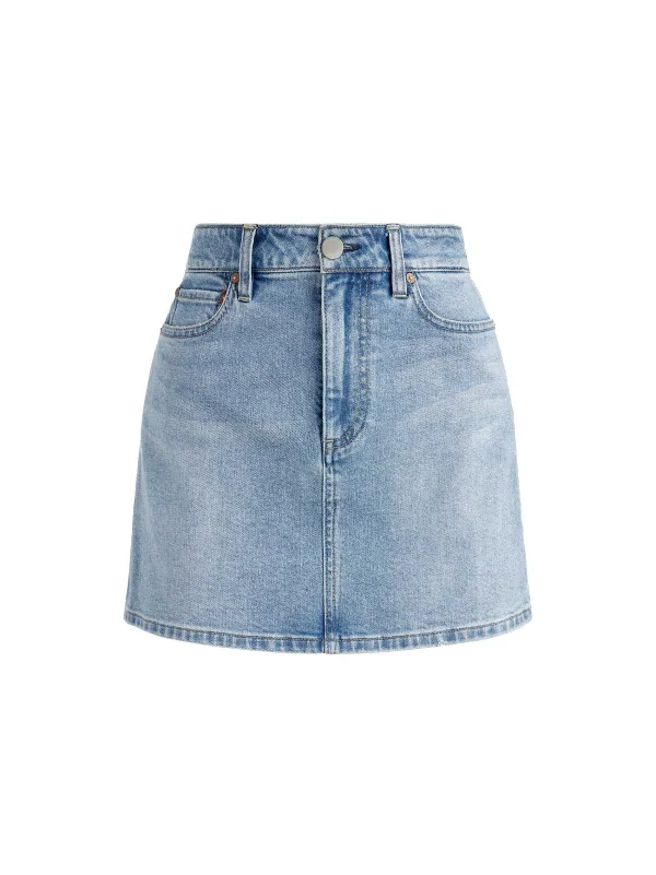 Alice and Olivia Laika Crystal Embellished Denim Mini Skirt-Women Skirts