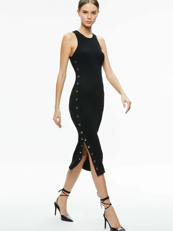Alice and Olivia Lalita Side Snap Midi Dress-Women Dresses