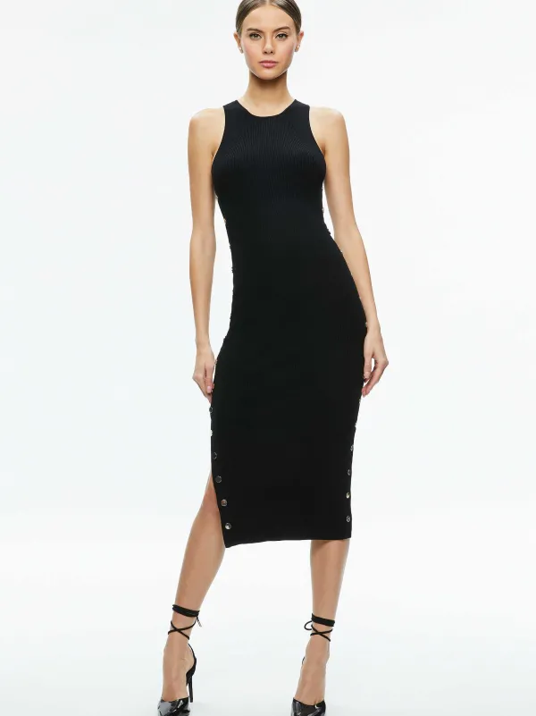 Alice and Olivia Lalita Side Snap Midi Dress-Women Dresses