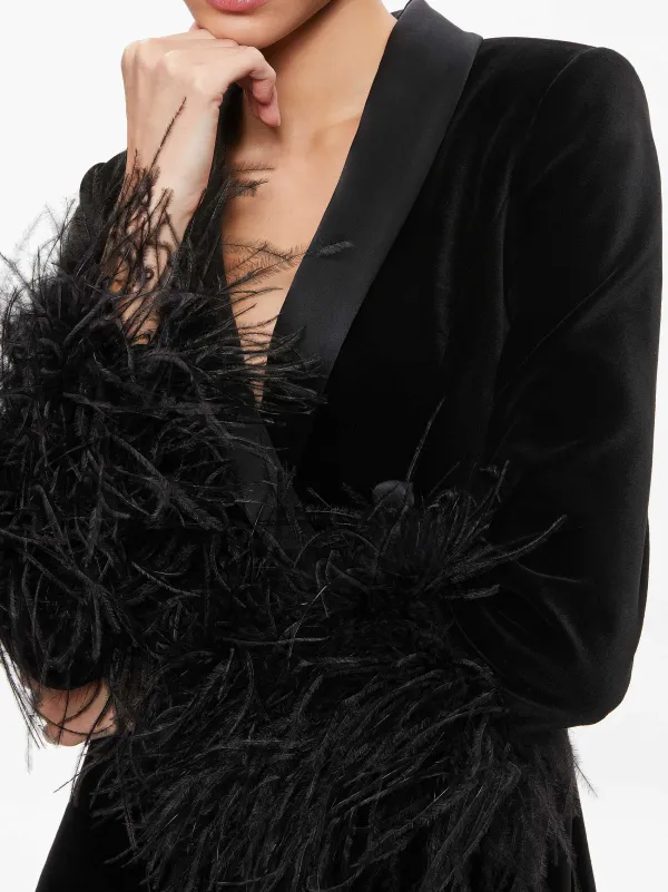 Alice and Olivia Latoya Feather Cuff Blazer Mini Dress-Women Dresses