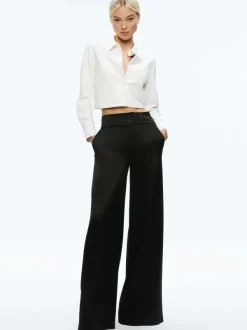 Alice and Olivia Leon Cropped Vegan Leather Button Down-Women Tops