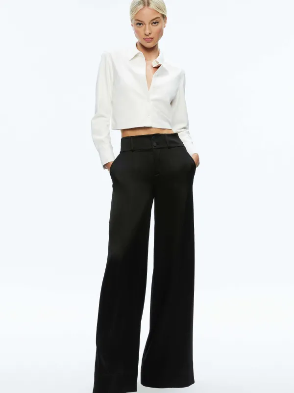 Alice and Olivia Leon Cropped Vegan Leather Button Down-Women Tops