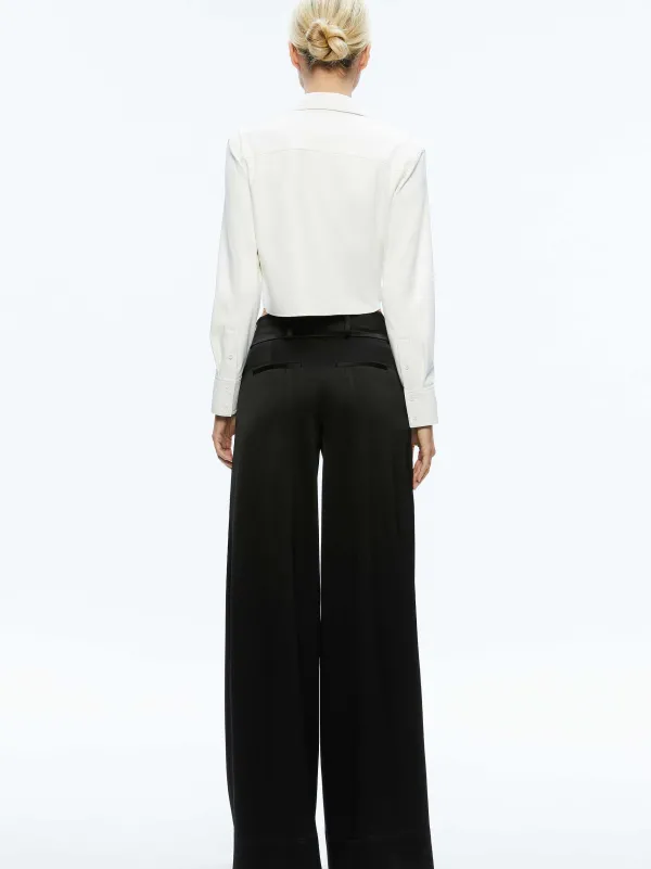 Alice and Olivia Leon Cropped Vegan Leather Button Down-Women Tops