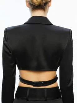 Alice and Olivia Leone Cropped Wrap Blazer + Mame High Rise Wide Leg Pant-Women Matching Sets