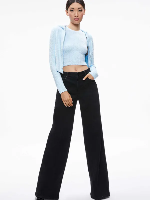 Alice and Olivia Lidell Cropped Zip Up Hoodie-Women Sweaters