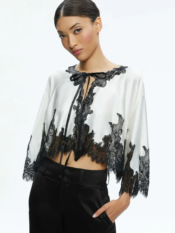 Alice and Olivia Loree Lace Tie Front Cropped Jacket-Women Tops