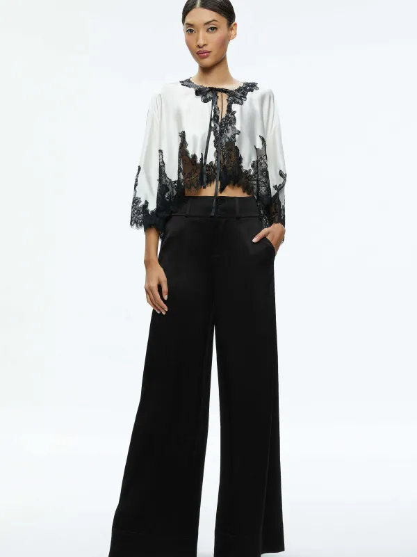 Alice and Olivia Loree Lace Tie Front Cropped Jacket-Women Tops