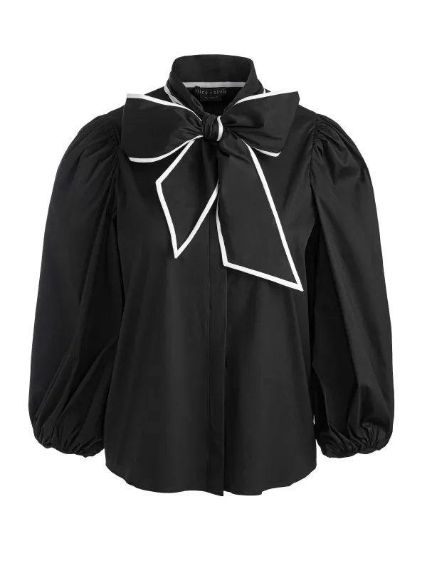 Alice and Olivia Lou Bow Button Down-Women Tops
