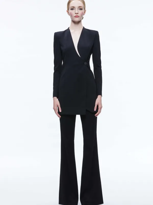 Alice and Olivia Lucien Curved V-Neck Fitted Blazer-Women Jackets + Coats
