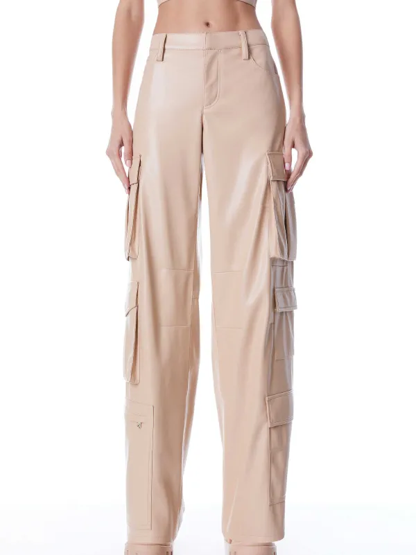 Alice and Olivia Luis Vegan Leather Cargo Pant-Women Pants