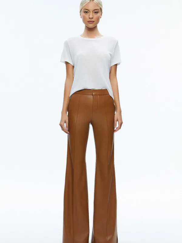 Alice and Olivia Macey Fitted Vegan Leather Blazer + Danette Vegan Leather Split Hem Trousers-Women Matching Sets