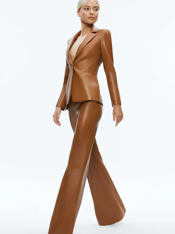Alice and Olivia Macey Fitted Vegan Leather Blazer-Women Jackets + Coats
