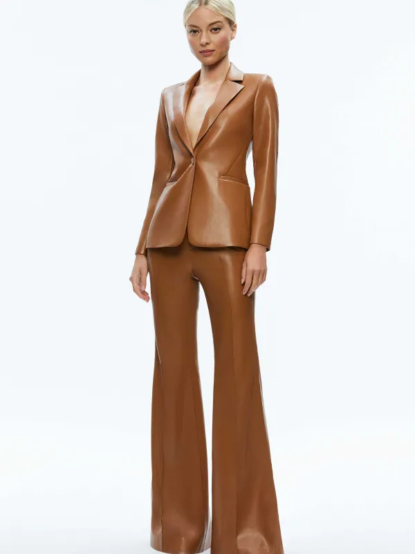 Alice and Olivia Macey Fitted Vegan Leather Blazer-Women Jackets + Coats