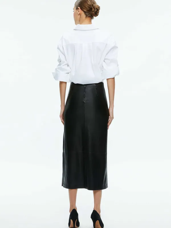 Alice and Olivia Maeve Vegan Leather Midi Skirt-Women Skirts