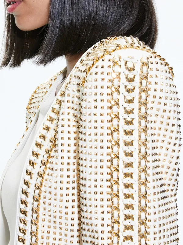 Alice and Olivia Maira Cropped Jacket With Chain Trim-Women Jackets + Coats