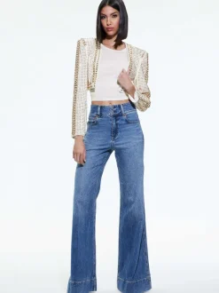 Alice and Olivia Maira Cropped Jacket With Chain Trim-Women Jackets + Coats