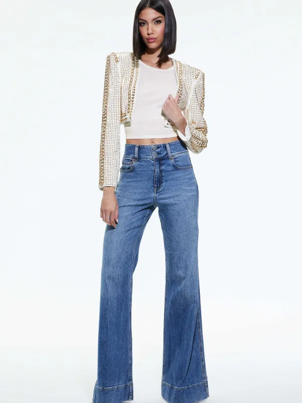 Alice and Olivia Maira Cropped Jacket With Chain Trim-Women Jackets + Coats