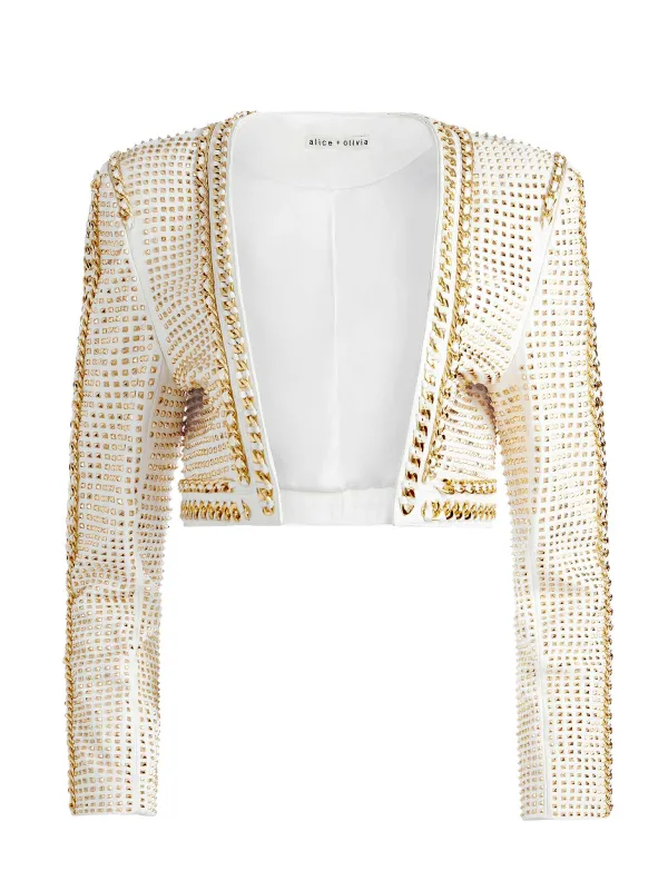 Alice and Olivia Maira Cropped Jacket With Chain Trim-Women Jackets + Coats