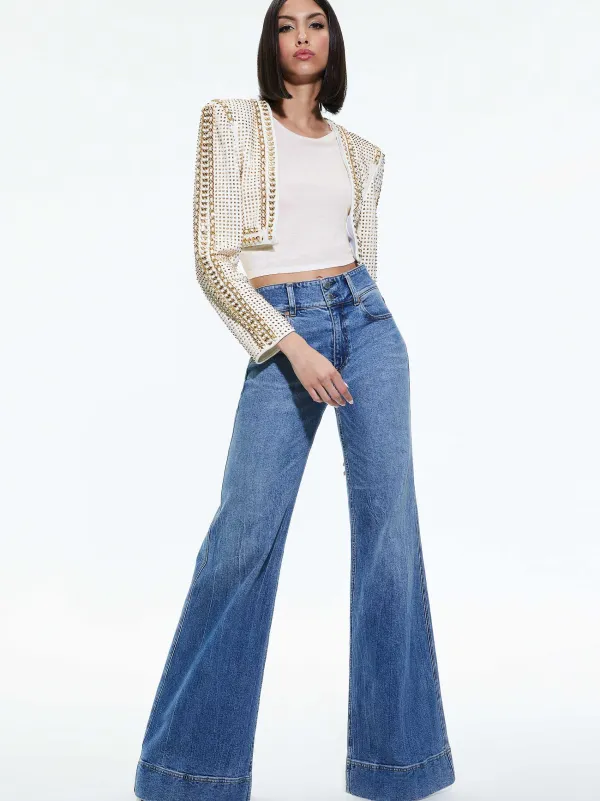 Alice and Olivia Maira Cropped Jacket With Chain Trim-Women Jackets + Coats