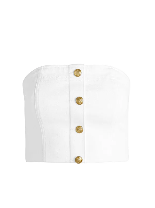 Alice and Olivia Mel Denim Button Up Bustier-Women Tops