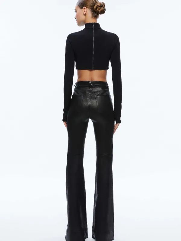 Alice and Olivia Melange Rhinestone Cropped Turtleneck-Women Tops