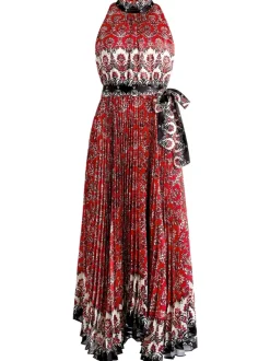 Alice and Olivia Mertie Mock Neck Pleated Maxi Dress-Women Dresses