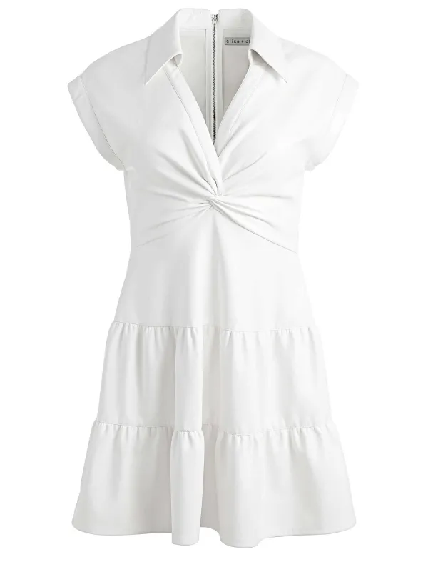 Alice and Olivia Mila Vegan Deep V-Neck Twist Front Mini Dress-Women Dresses