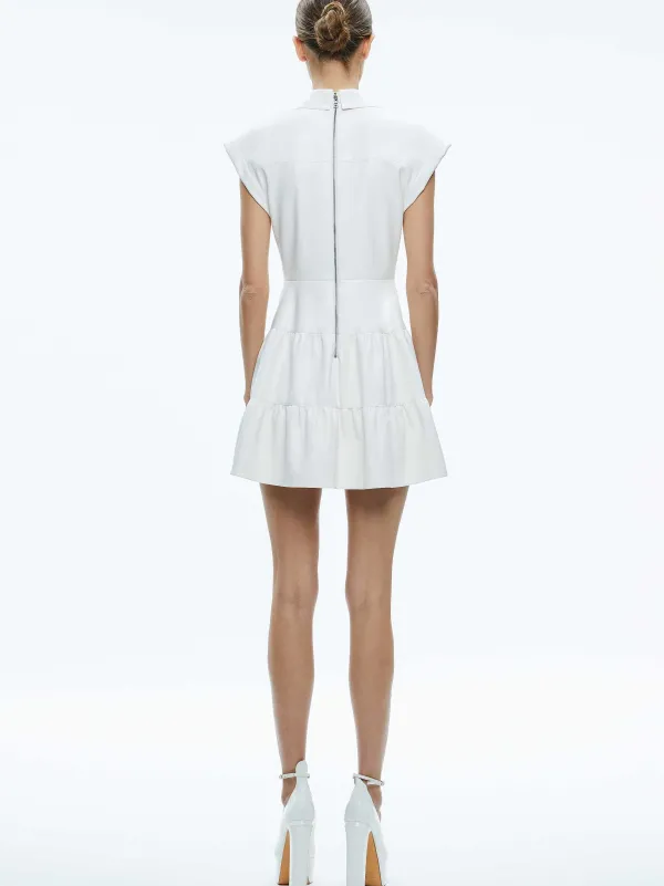 Alice and Olivia Mila Vegan Deep V-Neck Twist Front Mini Dress-Women Dresses