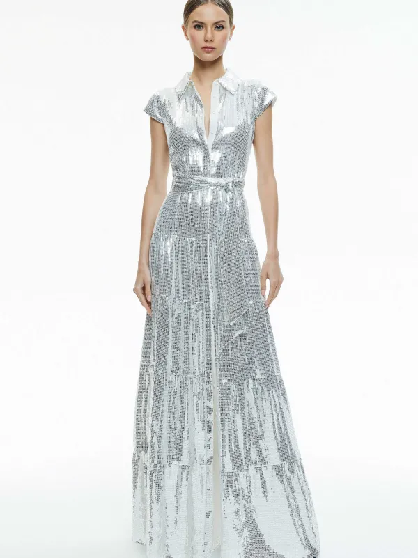 Alice and Olivia Miranda Embellished Tiered Maxi Dress-Women Dresses