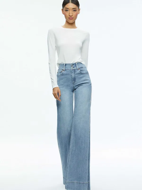 Alice and Olivia Missa High Rise Wide Leg Crystal Side Jean-Women Pants