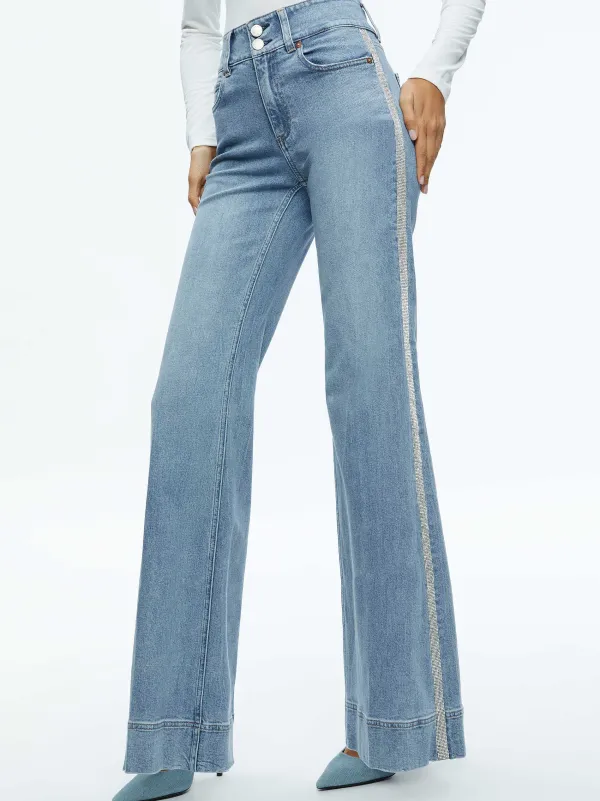Alice and Olivia Missa High Rise Wide Leg Crystal Side Jean-Women Pants