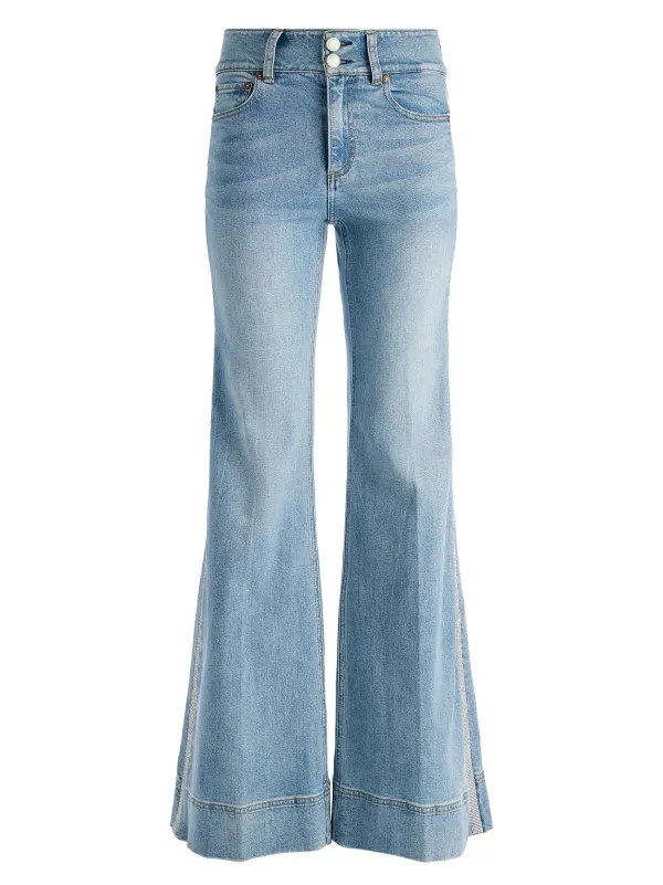Alice and Olivia Missa High Rise Wide Leg Crystal Side Jean-Women Pants