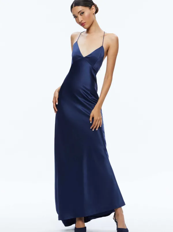 Alice and Olivia Montana Lace Up Back Maxi Gown-Women Dresses